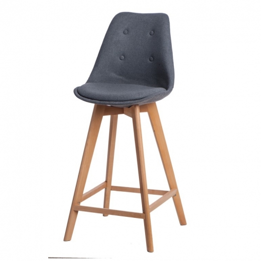 Barová stolička s drevenou podnožou Norby čalúnená, sivá - 1