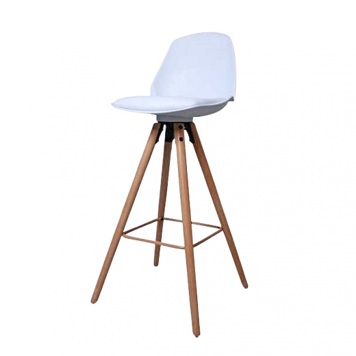 Barová stolička s drevenou podnožou Stephie, biela - 1