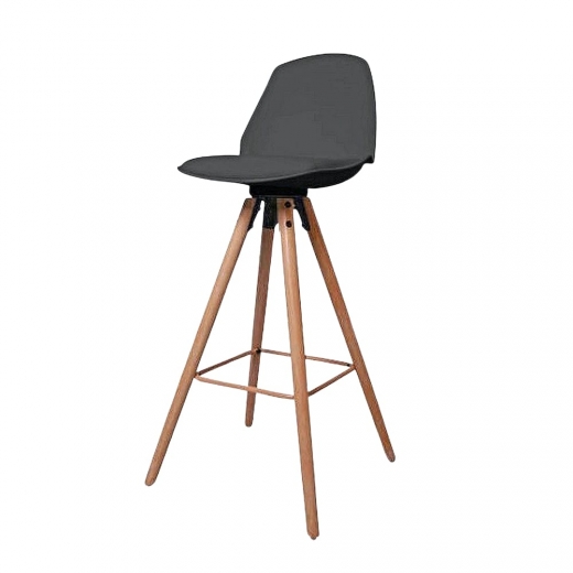 Barová stolička s drevenou podnožou Stephie, čierna - 1
