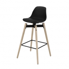 Barová stolička s drevenú podnožou Zina, čierna - 1