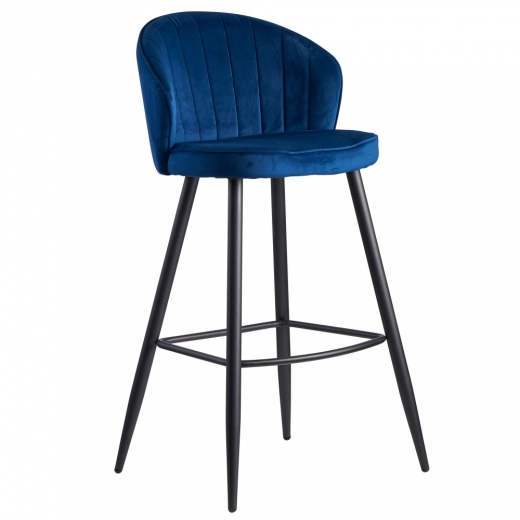 Barová stolička Seina, zamat, modrá - 1