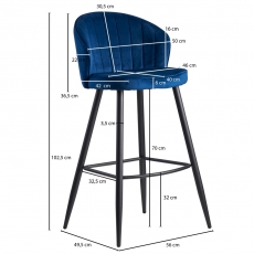 Barová stolička Seina, zamat, modrá - 3