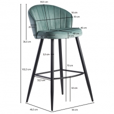 Barová stolička Seina, zamat, svetlo zelená - 3