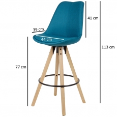 Barová stolička Steve (súprava 2 ks), textil, modrá - 3