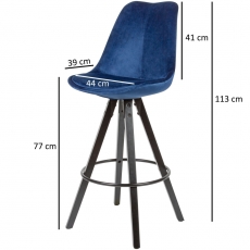 Barová stolička Steve (súprava 2 ks), zamat, modrá/čierna - 3