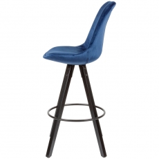 Barová stolička Steve (súprava 2 ks), zamat, modrá/čierna - 4