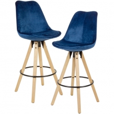 Barová stolička Steve (súprava 2 ks), zamat, modrá - 1