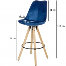 Barová stolička Steve (súprava 2 ks), zamat, modrá - 3