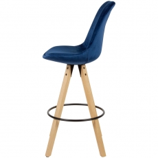 Barová stolička Steve (súprava 2 ks), zamat, modrá - 4