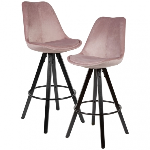 Barová stolička Steve (súprava 2 ks), zamat, ružová/čierna - 1