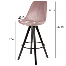 Barová stolička Steve (súprava 2 ks), zamat, ružová/čierna - 3