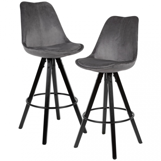 Barová stolička Steve (súprava 2 ks), zamat, sivá/čierna - 1