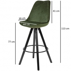 Barová stolička Steve (súprava 2 ks), zamat, zelená/čierna - 3