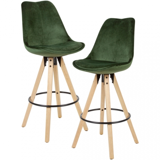 Barová stolička Steve (súprava 2 ks), zamat, zelená - 1