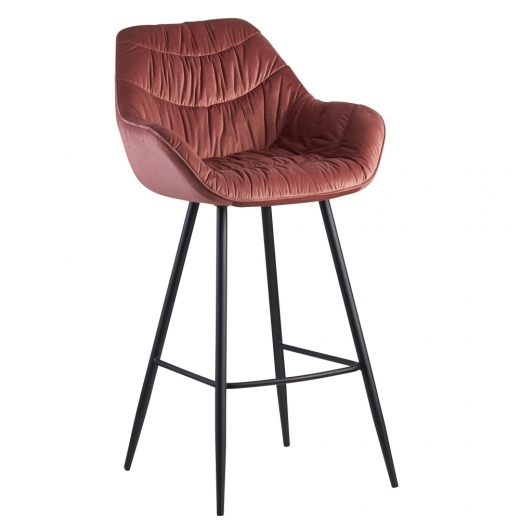 Barová židle Gepo, samet, růžová - 1