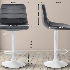 Barová židle Lex, samet,  bílá podnož / tmavě šedá - 2