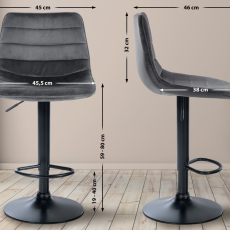 Barová židle Lex, samet,  černá podnož / tmavě šedá  - 2