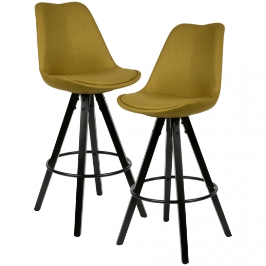 Barová židle Lina (SET 2 ks), textil, žlutá - 1
