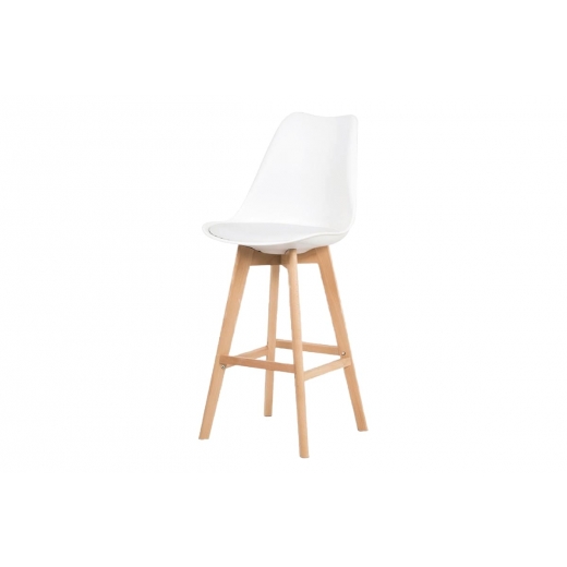 Barová židle s dřevěnou podnoží Alexis, bílá - 1