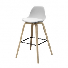 Barová židle s dřevěnou podnoží Zaza (SET 2 ks), dřevo/bílá - 1