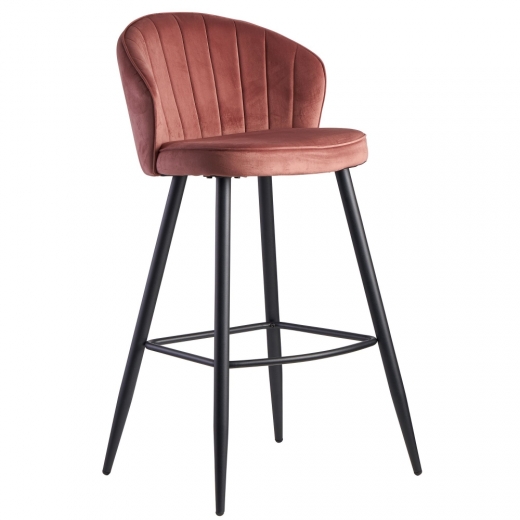 Barová židle Seina, samet, růžová - 1
