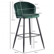 Barová židle Seina, samet, tmavě zelená - 3