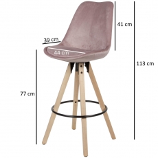 Barová židle Steve (SET 2 ks), samet, růžová - 3