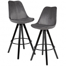 Barová židle Steve (SET 2 ks), samet, šedá / černá - 1
