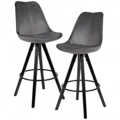 Barová židle Steve (SET 2 ks), samet, šedá / černá