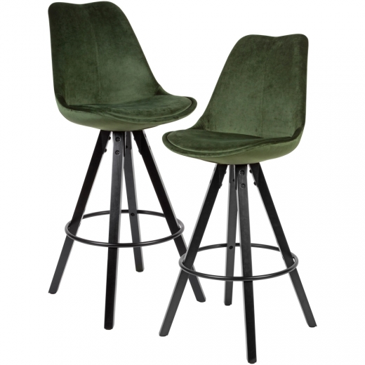 Barová židle Steve (SET 2 ks), samet, zelená / černá - 1