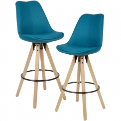 Barová židle Steve (SET 2 ks), textil, modrá