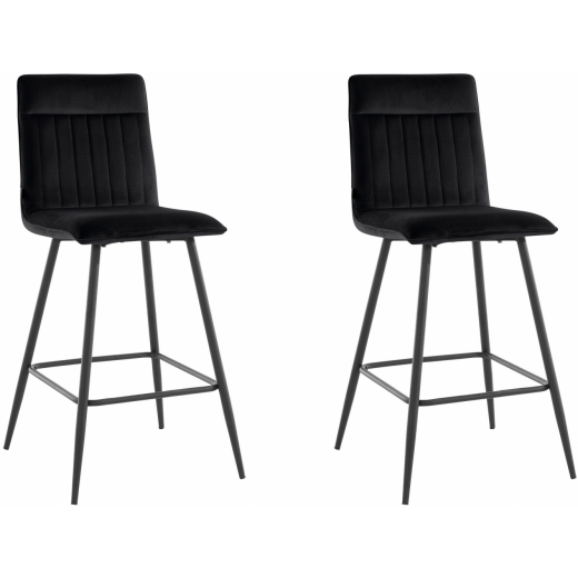 Barová židle Zelta (SADA 2 ks), samet, černá - 1