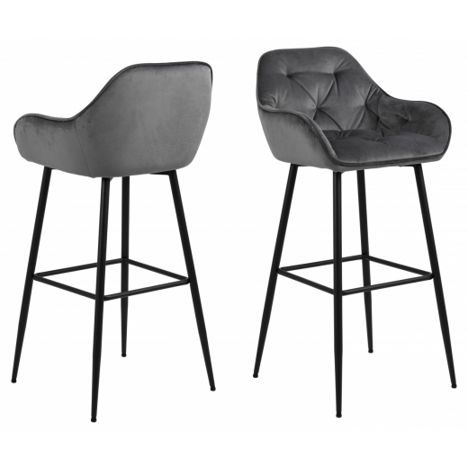 Barové židle Brooke (SET 2ks), tkanina, tmavě šedá - 1