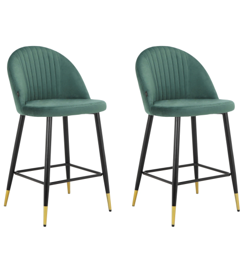 Barové židle Marlis (SET 2 ks), samet, zelená