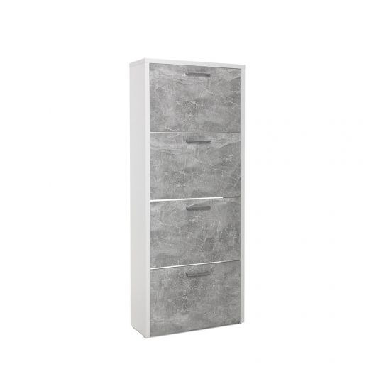 Botník s 4 výklopnými zásuvkami Cali, 152 cm, bílá/beton - 1