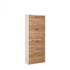 Botník s 4 výklopnými zásuvkami Cali, 152 cm, bílá/dub