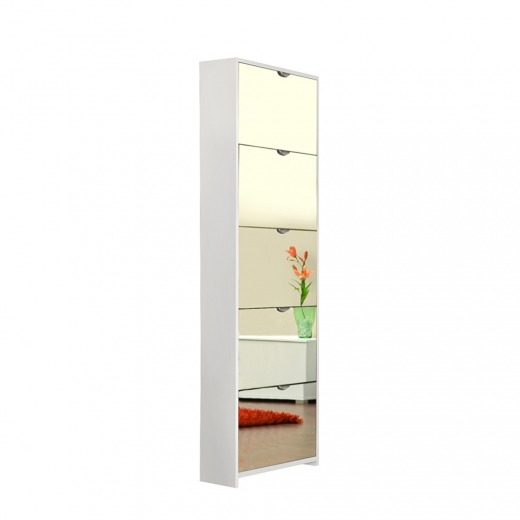Botník s 5 zrkadlovými zásuvkami Sheila, 177 cm, biela - 1