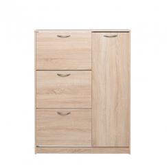 Botník s výklopnými zásuvkami a dveřmi Maine, 129 cm, dub