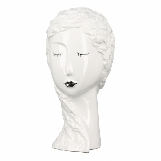 Busta / socha Face, 31,5 cm, biela / strieborná - 1