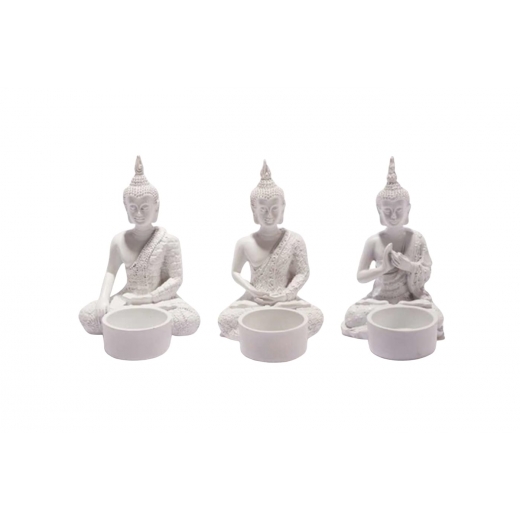 Čajové svícny Buddha, 13 cm, sada 3 ks, bílá - 1