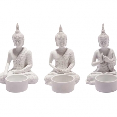 Čajové svietniky Budha, 13 cm, 3 ks, biela - 1