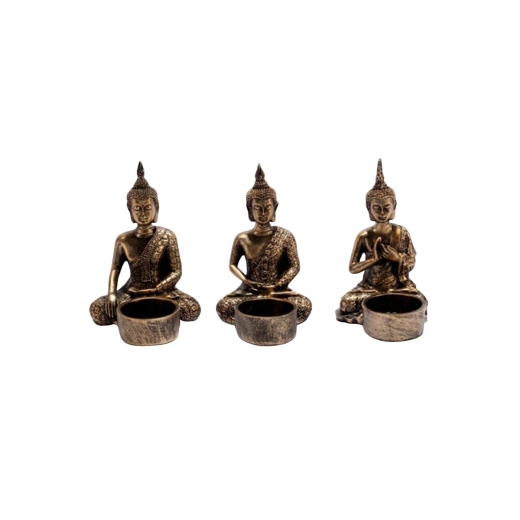 Čajové svietniky Budha, 13 cm, 3 ks, bronzová - 1