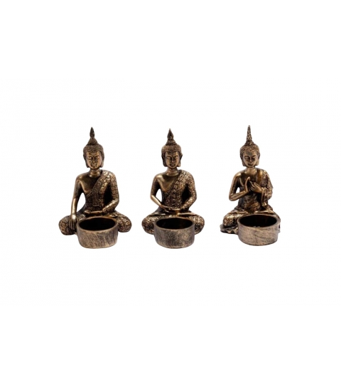Čajové svietniky Budha, 13 cm, 3 ks, bronzová