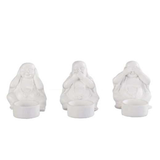 Čajové svietniky Tri opice, súprava 3 ks, biela - 1