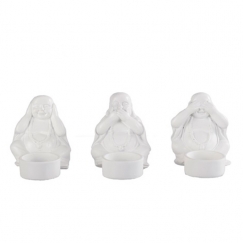 Čajové svietniky Tri opice, súprava 3 ks, biela