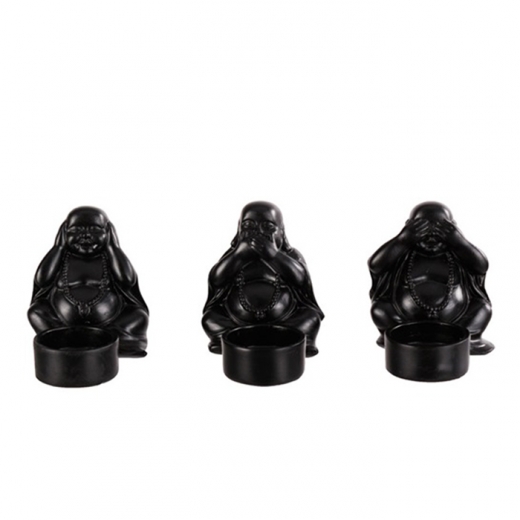 Čajové svietniky Tri opice, súprava 3 ks, čierna - 1