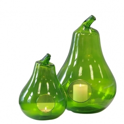 Čajový svietnik zo zeleného skla Hruška, 32 cm