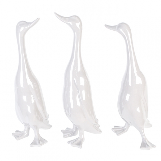 Dekorace Kráčející kachny, 48 cm, sada 3 ks, bílá - 1