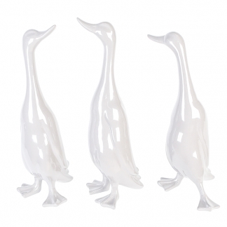Dekorácia Kráčajúce kačice, 48 cm, 3 ks, biela