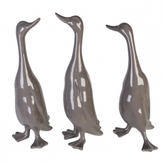 Dekorácia Kráčajúce kačice, 48 cm, 3 ks, tmavosivá - 1